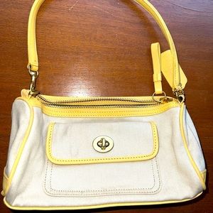 Canvas and leather yellow coach bag. Used. Perfect bag for summer. Small bag.